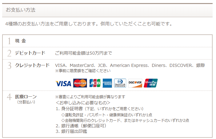 ザ・クリニック名古屋支払い方法画像